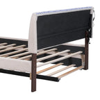 Letto imbottito con piattaforma a righe beige/grigio con letto estraibile – Matrimoniale francese/Matrimoniale, 2 posti letto