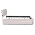 Letto imbottito con piattaforma a righe beige/grigio con letto estraibile – Matrimoniale francese/Matrimoniale, 2 posti letto