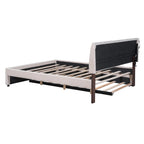 Letto imbottito con piattaforma a righe beige/grigio con letto estraibile – Matrimoniale francese/Matrimoniale, 2 posti letto
