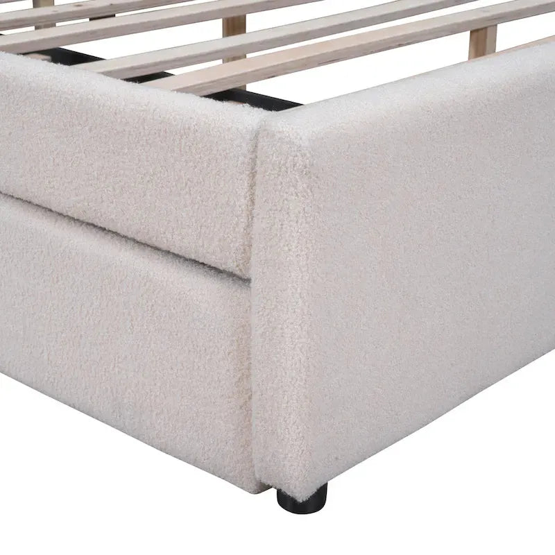 Letto imbottito con piattaforma a righe beige/grigio con letto estraibile – Matrimoniale francese/Matrimoniale, 2 posti letto