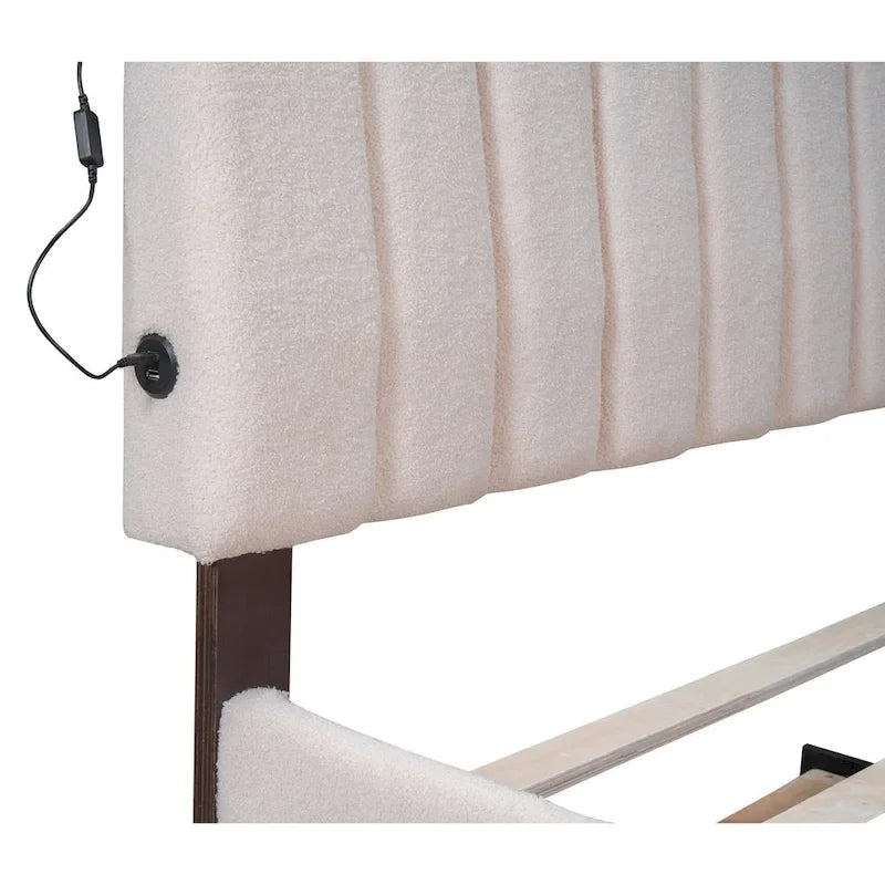 Letto imbottito con piattaforma a righe beige/grigio con letto estraibile – Matrimoniale francese/Matrimoniale, 2 posti letto