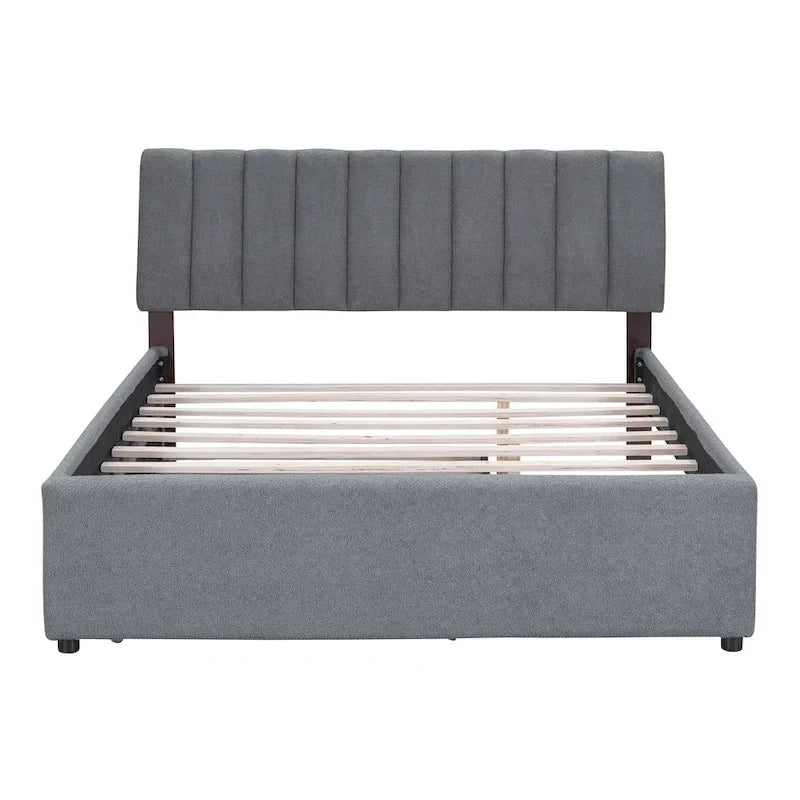 Letto imbottito con piattaforma a righe beige/grigio con letto estraibile – Matrimoniale francese/Matrimoniale, 2 posti letto