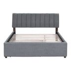 Letto imbottito con piattaforma a righe beige/grigio con letto estraibile – Matrimoniale francese/Matrimoniale, 2 posti letto