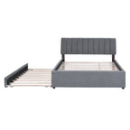 Letto imbottito con piattaforma a righe beige/grigio con letto estraibile – Matrimoniale francese/Matrimoniale, 2 posti letto