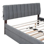 Letto imbottito con piattaforma a righe beige/grigio con letto estraibile – Matrimoniale francese/Matrimoniale, 2 posti letto