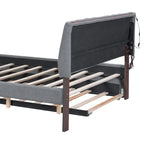 Letto imbottito con piattaforma a righe beige/grigio con letto estraibile – Matrimoniale francese/Matrimoniale, 2 posti letto