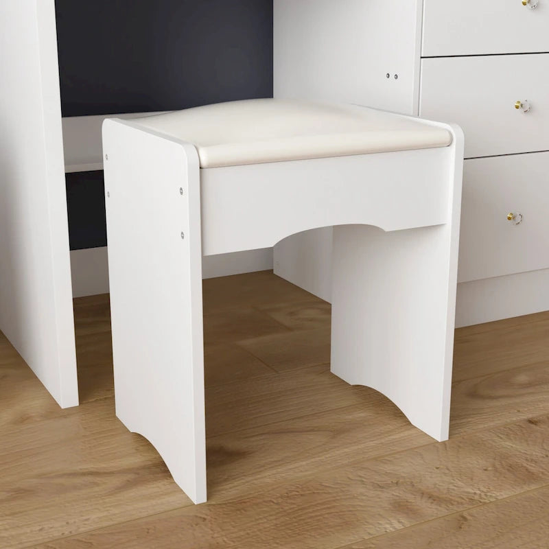 Set da toeletta bianco con specchio illuminato regolabile – Singolo, 5 cassetti