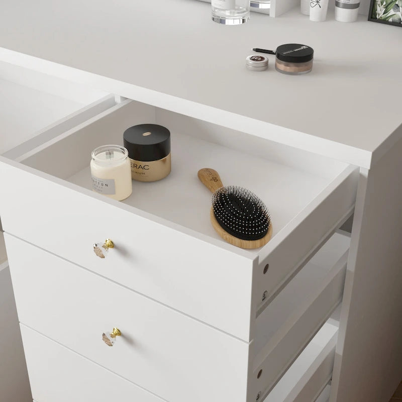 Set da toeletta bianco con specchio illuminato regolabile – Singolo, 5 cassetti
