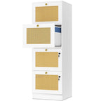 Cassettiera verticale a 4 cassetti in rattan bianco/nero con serratura
