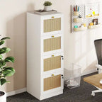 Cassettiera verticale a 4 cassetti in rattan bianco/nero con serratura