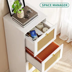 Cassettiera verticale a 4 cassetti in rattan bianco/nero con serratura