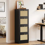 Cassettiera verticale a 4 cassetti in rattan bianco/nero con serratura