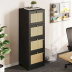 Cassettiera verticale a 4 cassetti in rattan bianco/nero con serratura