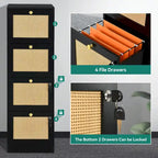 Cassettiera verticale a 4 cassetti in rattan bianco/nero con serratura