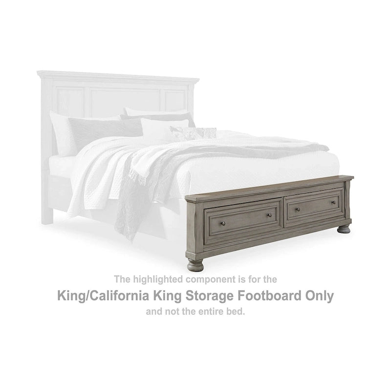 Letto contenitore con pannello grigio chiaro con 2 cassetti - King / California King / Queen