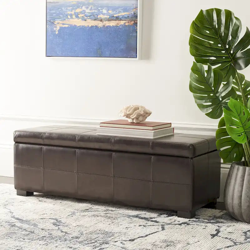 Panca contenitore in similpelle marrone/nera/crema, seduta singola – 119 cm L x 46 cm P x 43 cm A