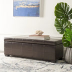 Panca contenitore in similpelle marrone/nera/crema, seduta singola – 119 cm L x 46 cm P x 43 cm A