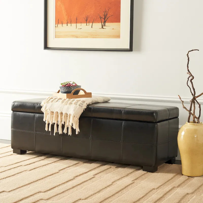 Panca contenitore in similpelle marrone/nera/crema, seduta singola – 119 cm L x 46 cm P x 43 cm A