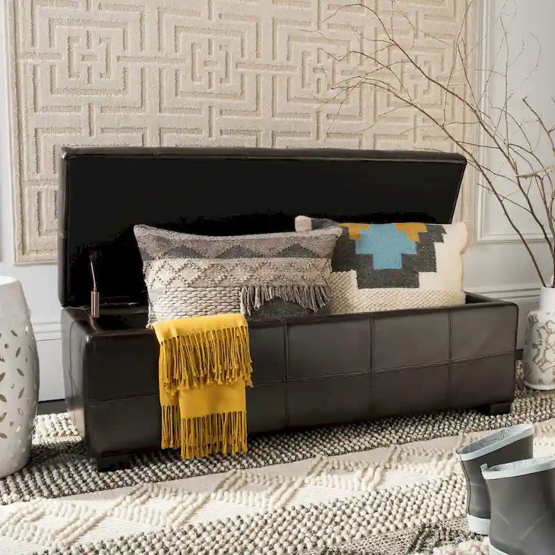 Panca contenitore in similpelle marrone/nera/crema, seduta singola – 119 cm L x 46 cm P x 43 cm A