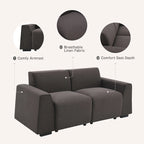Divano 2-3 Posti in Lino Grigio, 180 cm di Larghezza, Stile Minimalista