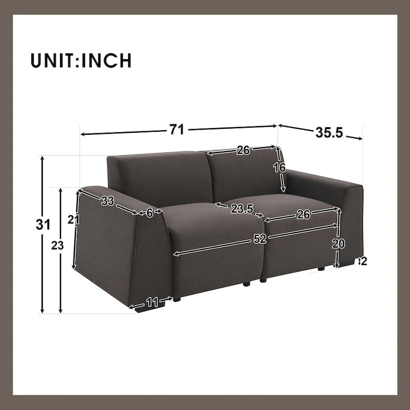Divano 2-3 Posti in Lino Grigio, 180 cm di Larghezza, Stile Minimalista