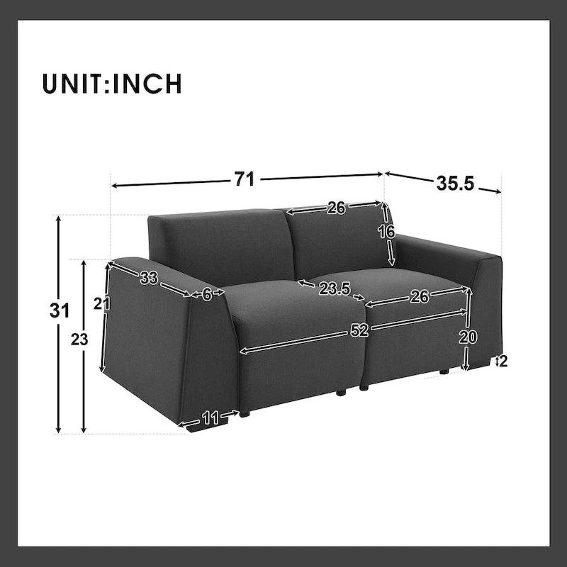 Divano 2-3 Posti in Lino Grigio, 180 cm di Larghezza, Stile Minimalista