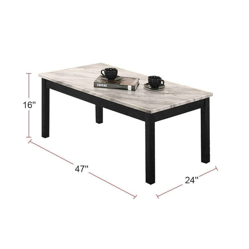 Set Tavolini da Caffè con Ripiano in Finto Marmo Nero / Bianco e Nero – 3 Pezzi