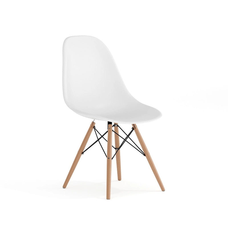 Sedia laterale in plastica stampata multicolore con gambe in legno, singola