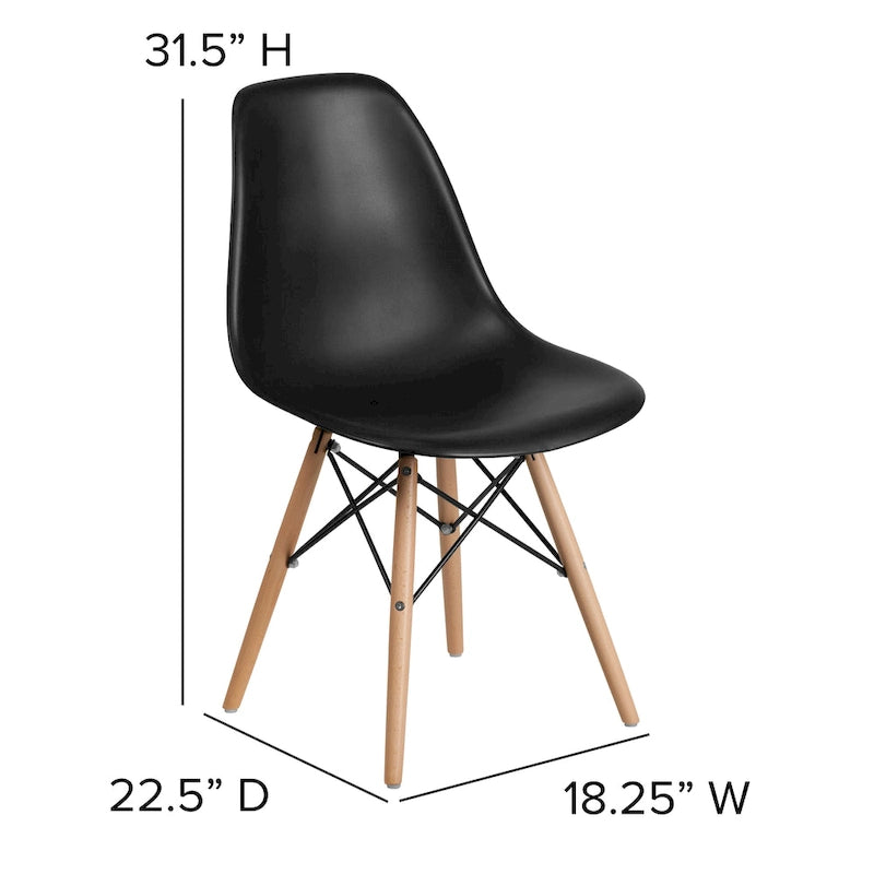 Sedia laterale in plastica stampata multicolore con gambe in legno, singola
