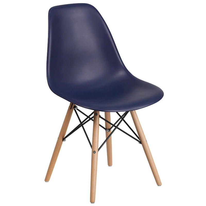 Sedia laterale in plastica stampata multicolore con gambe in legno, singola