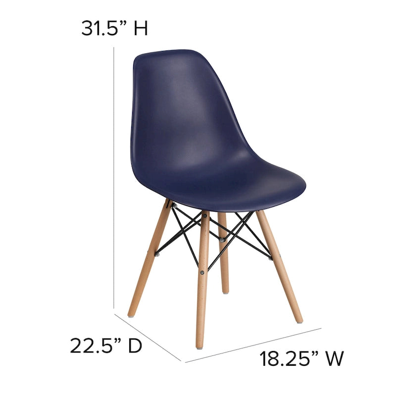 Sedia laterale in plastica stampata multicolore con gambe in legno, singola