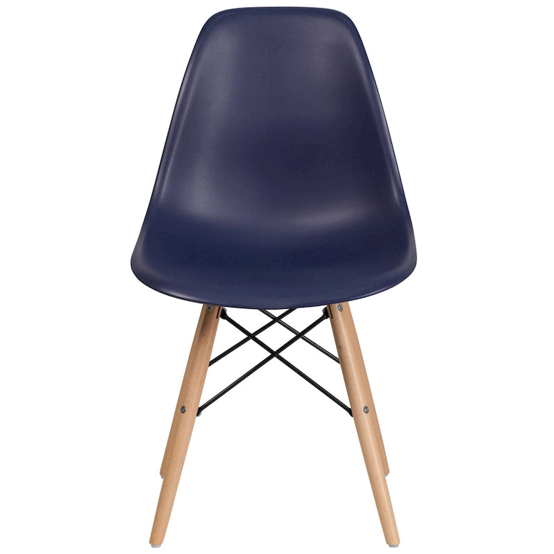 Sedia laterale in plastica stampata multicolore con gambe in legno, singola
