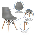 Sedia laterale in plastica stampata multicolore con gambe in legno, singola