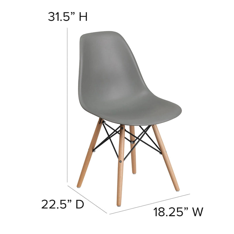 Sedia laterale in plastica stampata multicolore con gambe in legno, singola