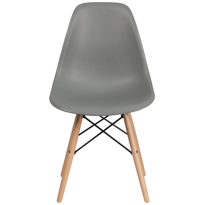 Sedia laterale in plastica stampata multicolore con gambe in legno, singola
