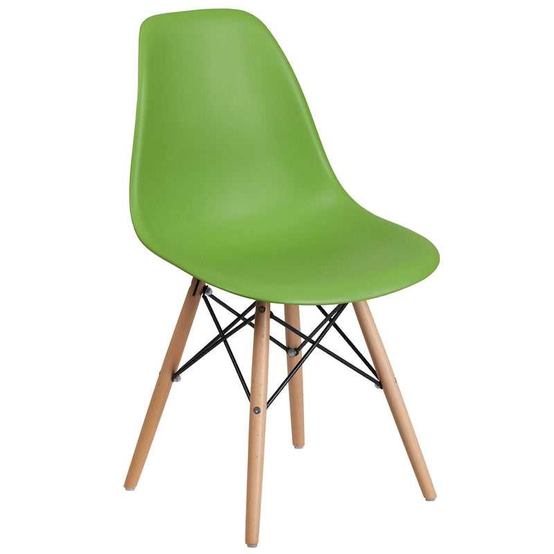 Sedia laterale in plastica stampata multicolore con gambe in legno, singola