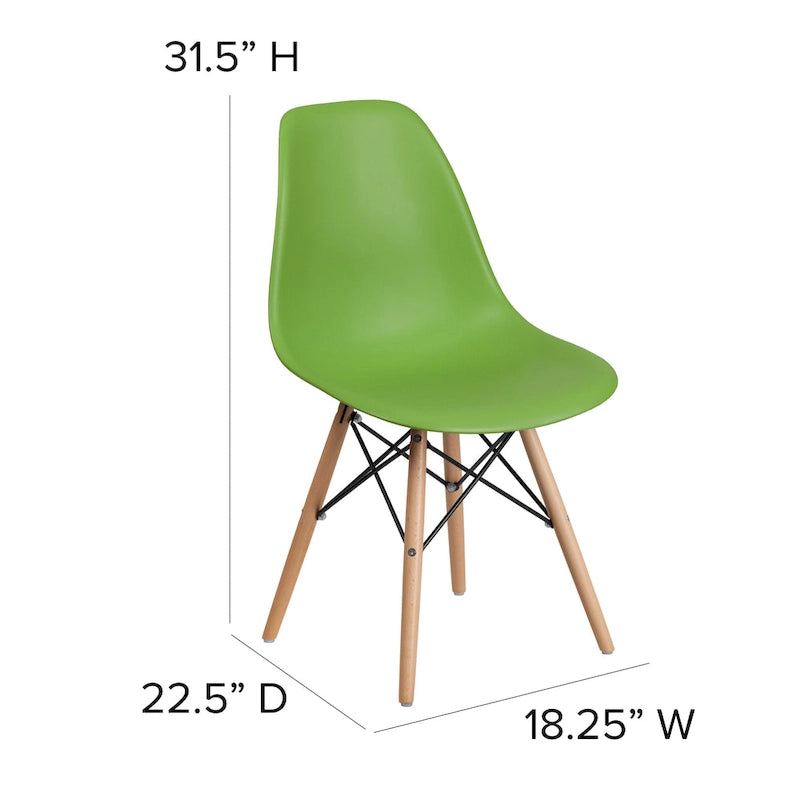 Sedia laterale in plastica stampata multicolore con gambe in legno, singola