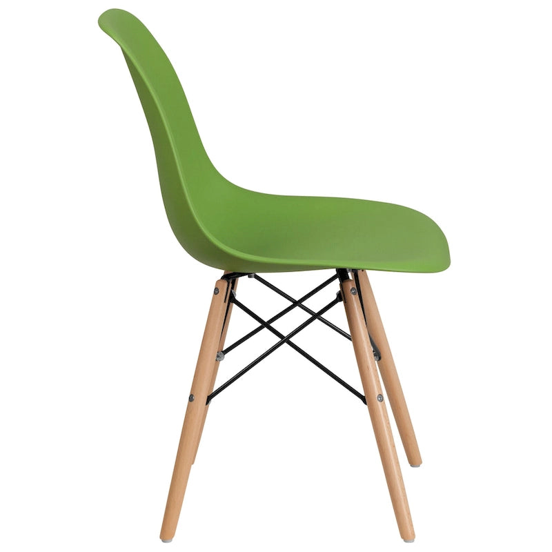 Sedia laterale in plastica stampata multicolore con gambe in legno, singola