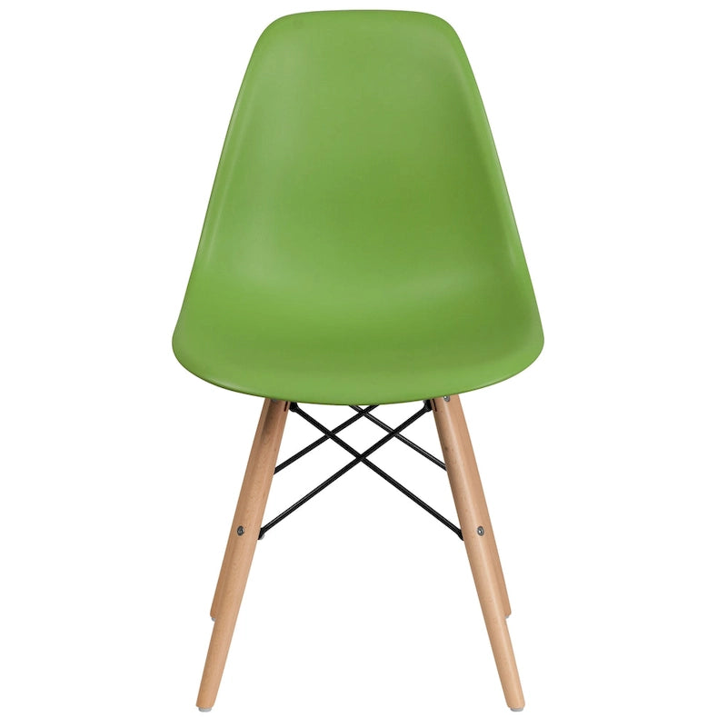 Sedia laterale in plastica stampata multicolore con gambe in legno, singola