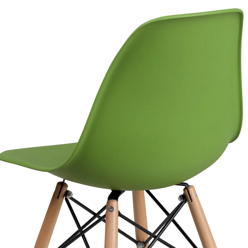 Sedia laterale in plastica stampata multicolore con gambe in legno, singola