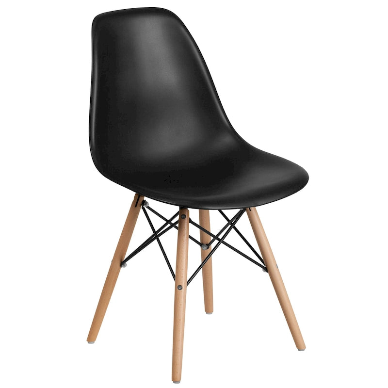 Sedia laterale in plastica stampata multicolore con gambe in legno, singola