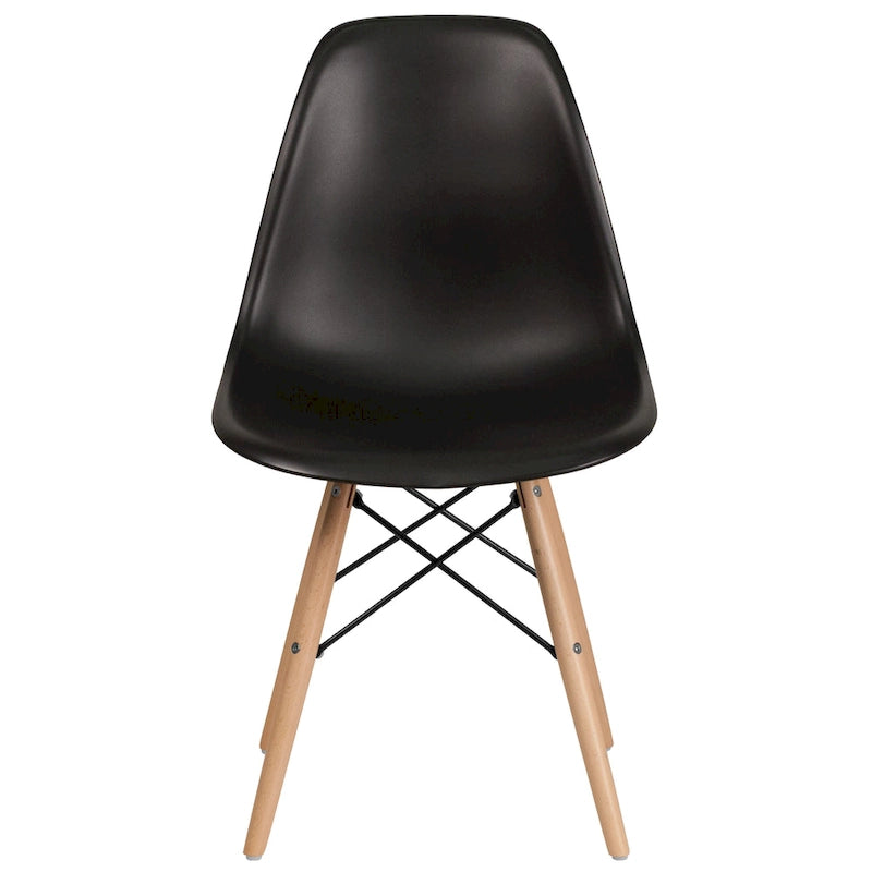 Sedia laterale in plastica stampata multicolore con gambe in legno, singola