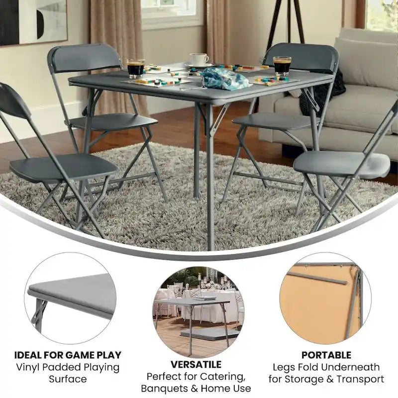 Tavolo pieghevole quadrato nero/marrone/grigio – 4 posti a sedere