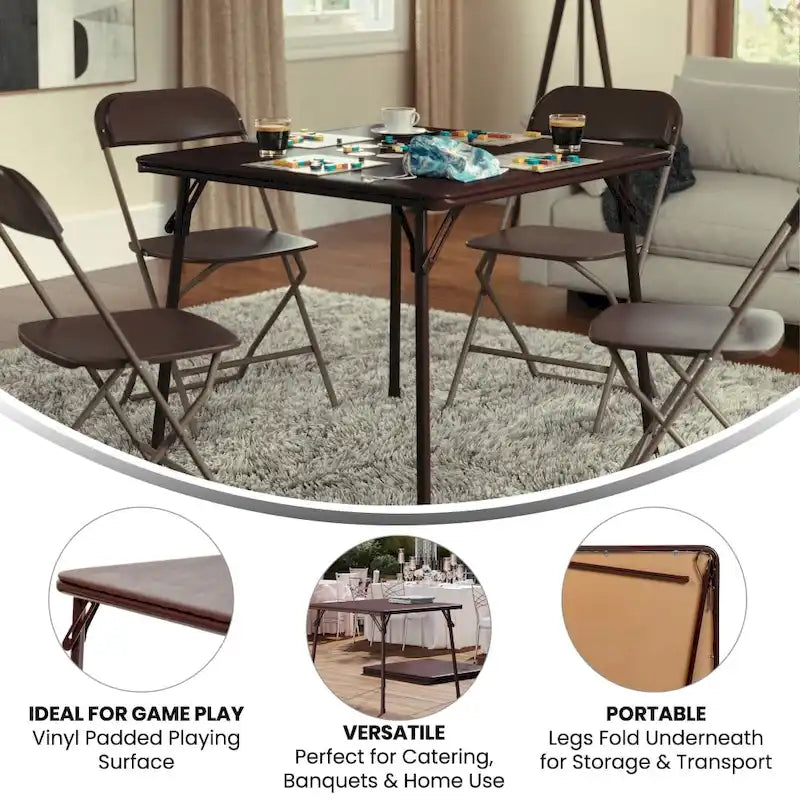 Tavolo pieghevole quadrato nero/marrone/grigio – 4 posti a sedere