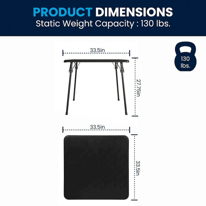 Tavolo pieghevole quadrato nero/marrone/grigio – 4 posti a sedere