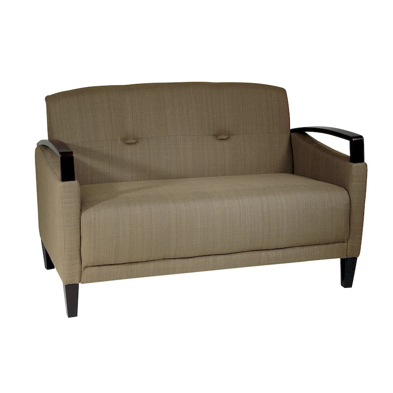 Divanetto a 2 Posti Interwoven Weave – Verde / Giallo / Grigio / Blu, Gambe in Legno Espresso