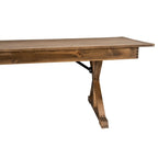 Tavolo da Pranzo Pieghevole Antico in Pino Massiccio Rustico, Gambe a X, Posti 8