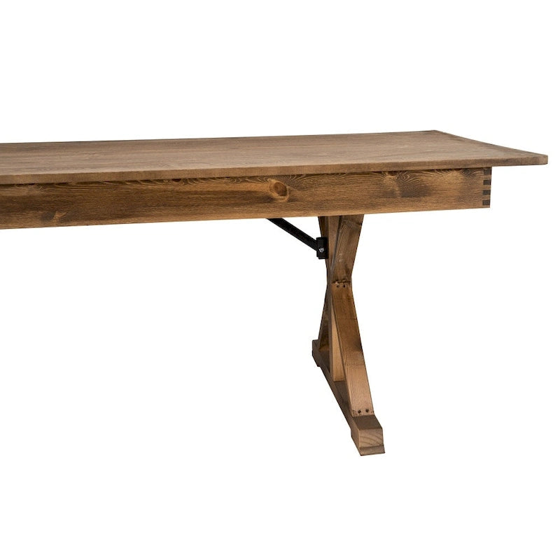 Tavolo da Pranzo Pieghevole Antico in Pino Massiccio Rustico, Gambe a X, Posti 8