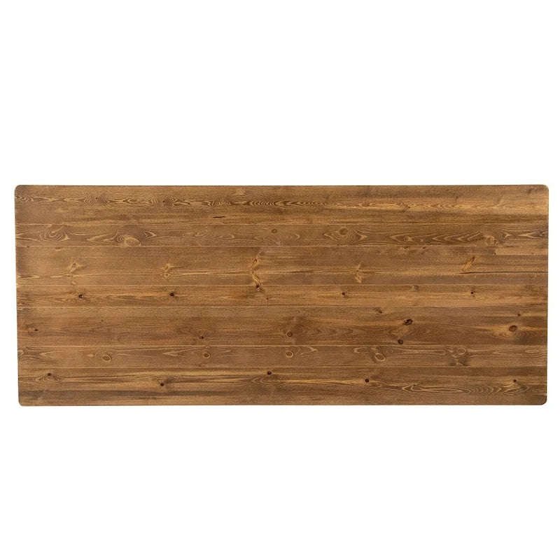 Tavolo da Pranzo Pieghevole Antico in Pino Massiccio Rustico, Gambe a X, Posti 8