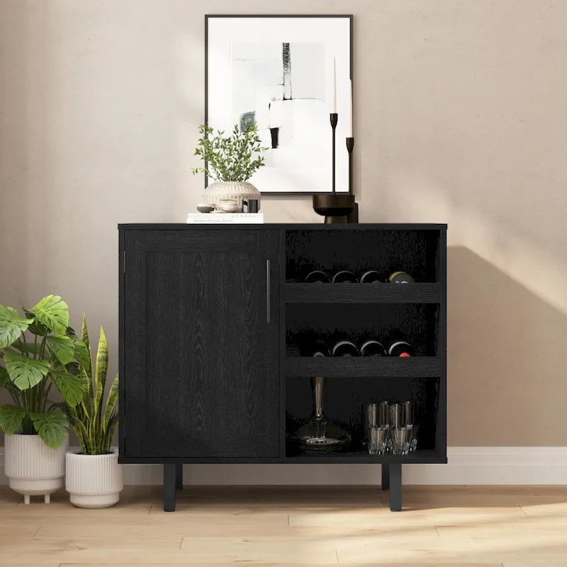 Mobile credenza/bar grigio/marrone chiaro/nero – spazio contenitivo aperto e chiuso, utente singolo